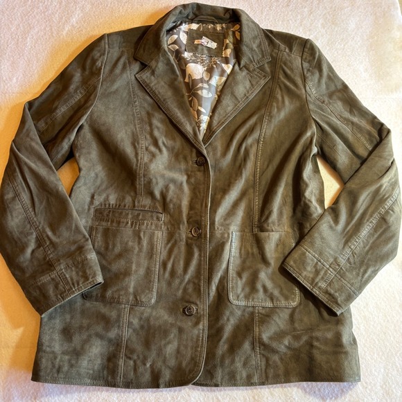 Carbon 2 Cobalt Leather Blazer Jacket Gray Floral Lined Women's Medium - Picture 1 of 9